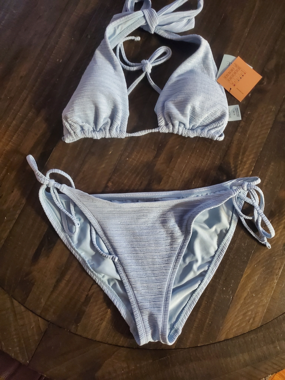 Shade & Shore Light Blue Ribbed Triangle Bikini Set